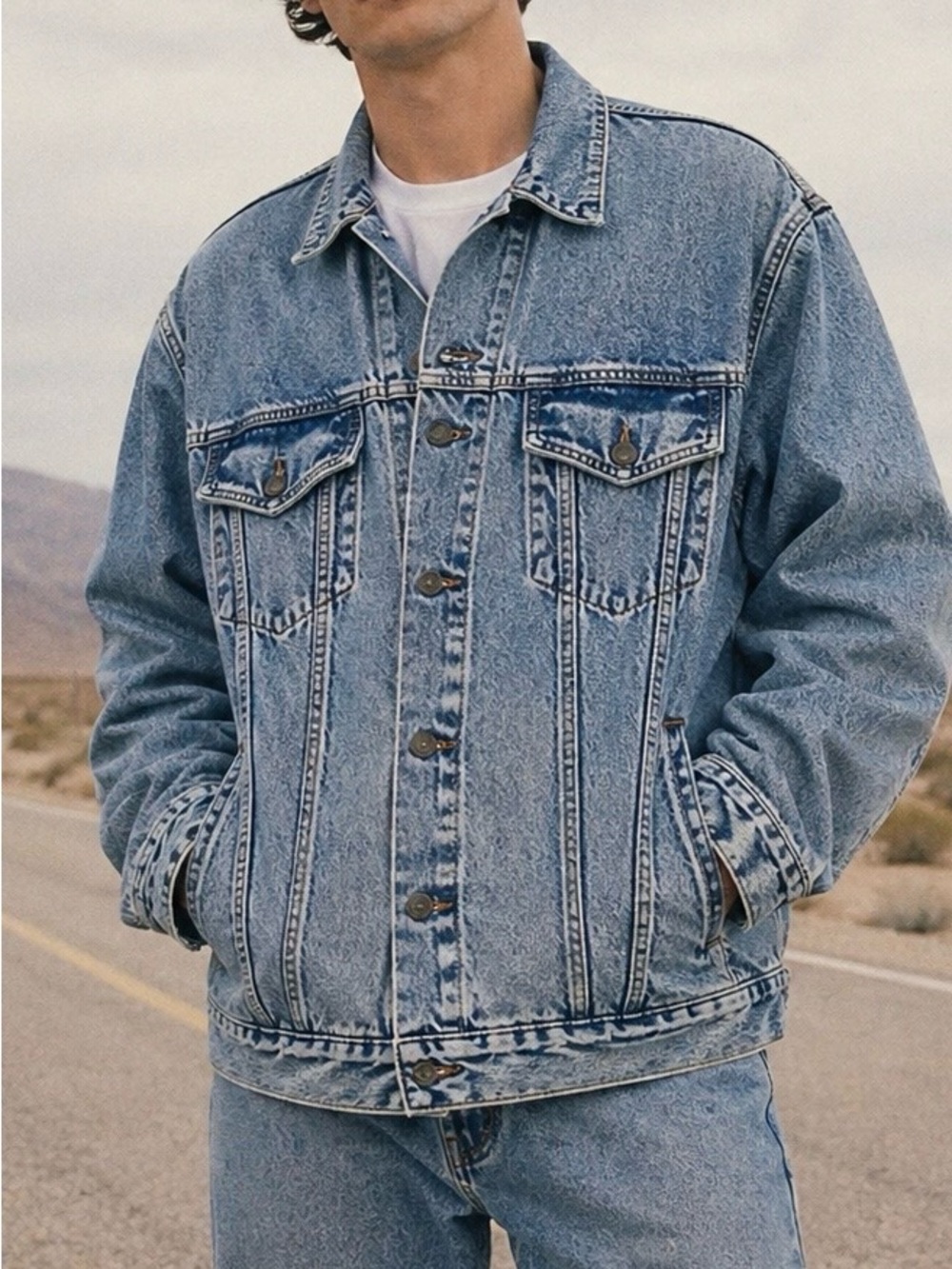 Vintage 90s GAP Denim Jacket XL Oversized Trucker Medium Wash Made in Macau